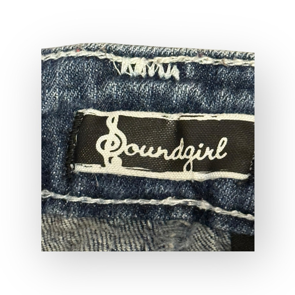 Soundgirl Women’s Bootcut Distressed Faded Contrast Stitching Jeans Size 5 Denim - Picture 3 of 10